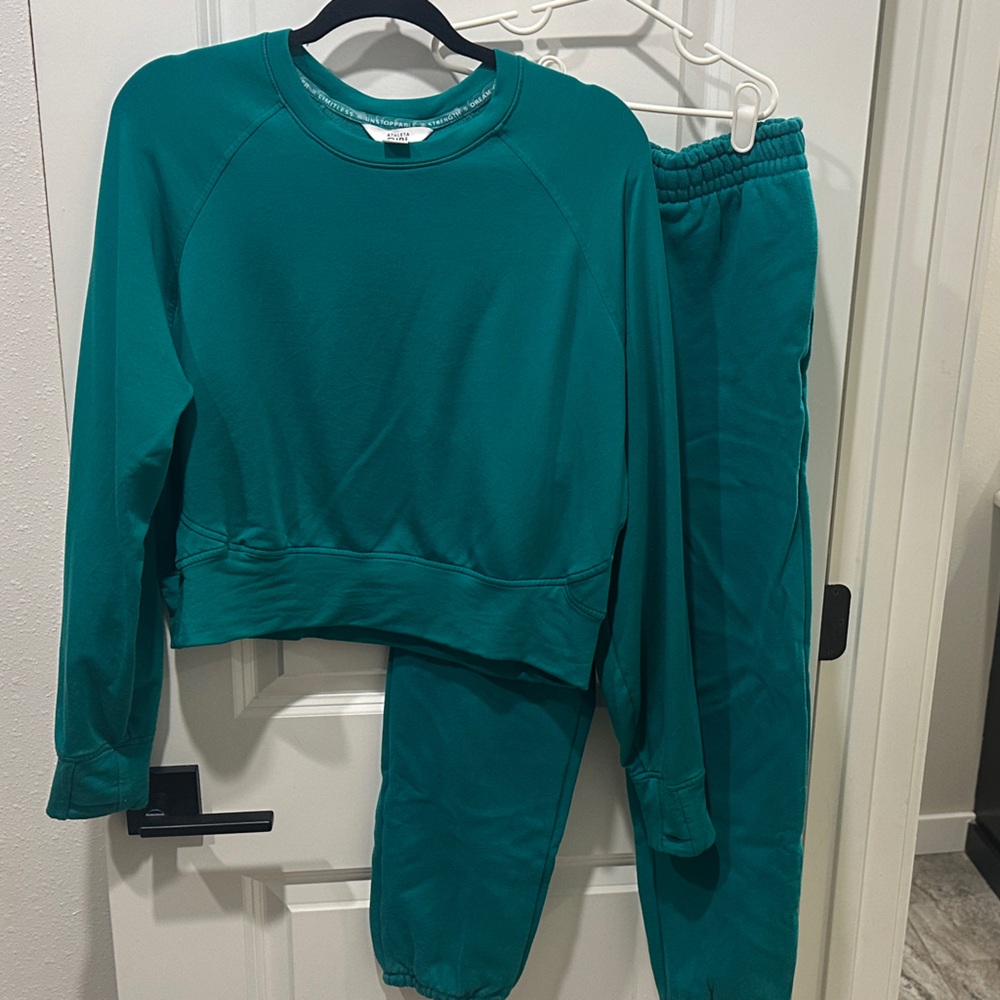 Athleta Teal Pullover Sweatshirt and Jogger Set